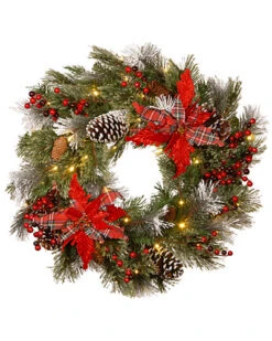 National Tree Company 24in Decorative Tartan Plaid Wreath With Battery Operated Warm White LED Lights Home