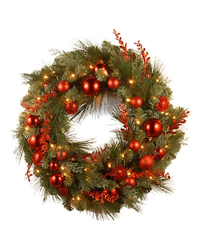 National Tree Company 24in Decorative Red Mixed Wreath With Battery Operated Warm White LED Lights Home 1 National Tree Company 24in Decorative Red Mixed Wreath With Battery Operated Warm White LED Lights Home