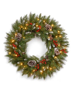 National Tree Company 30in Frosted Berry Wreath With Clear Lights Home