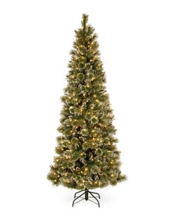 National Tree Company 7.5ft Glittery Bristle Pine Slim Tree With 600 LED Lights Home