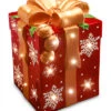 National Tree Company 21.25in Red Gift Box With Gold Bow, White Snowflake Designs & 31 White LED Home