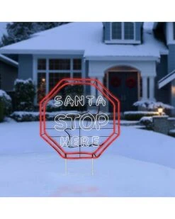 National Tree Company 44in Led Light Strip Santa Stop Here Sign Home