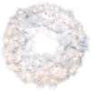 National Tree Company 30in Wispy Willow Grande White Wreath W/ Silver Glitter & 100 Velvet Frost White Lights Home