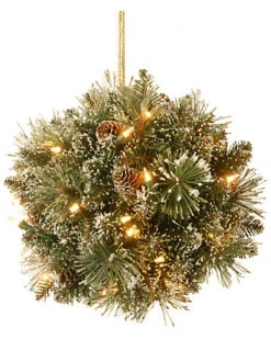 National Tree Company 12in Glittery Bristle Pine Kissing Ball With Pine Cones Home