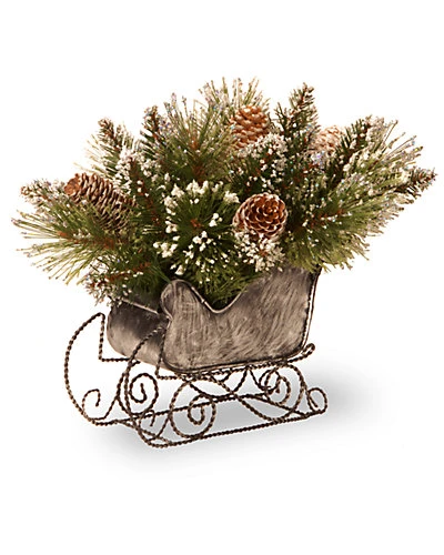 National Tree Company 10in Glittery Bristle Pine Sleigh Home 1 National Tree Company 10in Glittery Bristle Pine Sleigh Home