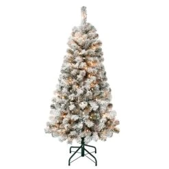 National Tree Company First Traditions Pre-Lit Acacia Flocked Tree Christmas Tree, Clear Incandescent Lights, Plug In, 4.5 Ft