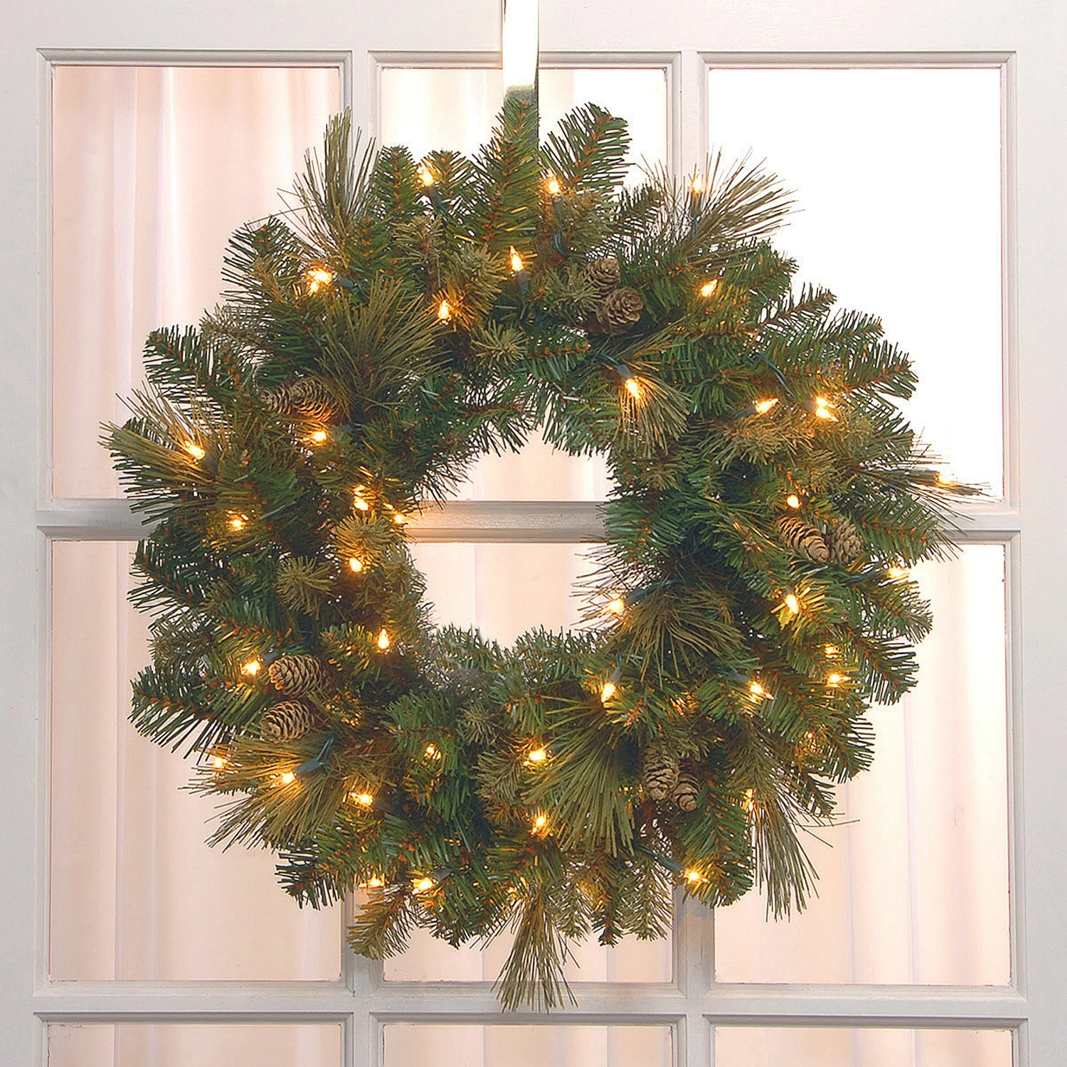 National Tree Company Pre-Lit Artificial Christmas Wreath, Green, Carolina Pine, White Lights, Decorated With Pine Cones, Christmas Collection, 24 Inches 2 National Tree Company Pre-Lit Artificial Christmas Wreath, Green, Carolina Pine, White Lights, Decorated With Pine Cones, Christmas Collection, 24 Inches - Image 2