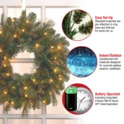 National Tree Company Pre-Lit Artificial Christmas Wreath, Green, Carolina Pine, White Lights, Decorated With Pine Cones, Christmas Collection, 24 Inches 9 National Tree Company Pre-Lit Artificial Christmas Wreath, Green, Carolina Pine, White Lights, Decorated With Pine Cones, Christmas Collection, 24 Inches -National Tree Company Store CAP3 306 24WB 1 Features