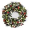 National Tree Company Pre-Lit Artificial Christmas Wreath, Green, Crestwood Spruce, White Lights, Decorated With Pine Cones, Berry Clusters, Frosted Branches, Christmas Collection, 24 Inches