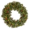 National Tree Company Pre-Lit Artificial Christmas Wreath, Green, Carolina Pine, White Lights, Decorated With Pine Cones, Berry Clusters, Frosted Branches, Christmas Collection, 30 Inches