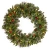 National Tree Company Pre-Lit Artificial Christmas Wreath, Green, Crestwood Spruce, White Lights, Decorated With Pine Cones, Berry Clusters, Frosted Branches, Christmas Collection, 30 Inches