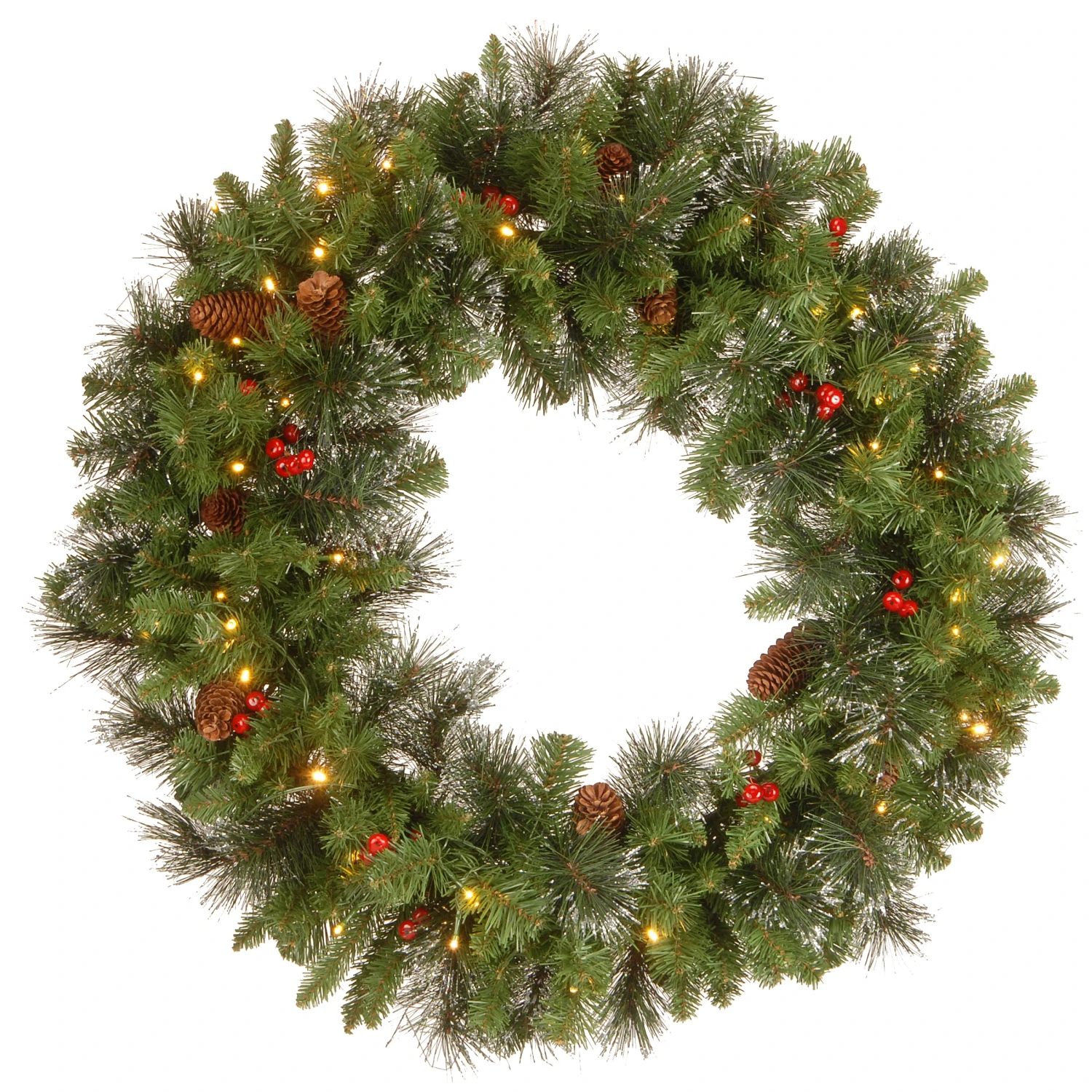 National Tree Company Pre-Lit Artificial Christmas Wreath, Green, Crestwood Spruce, White Lights, Decorated With Pine Cones, Berry Clusters, Frosted Branches, Christmas Collection, 30 Inches 1 National Tree Company Pre-Lit Artificial Christmas Wreath, Green, Crestwood Spruce, White Lights, Decorated With Pine Cones, Berry Clusters, Frosted Branches, Christmas Collection, 30 Inches