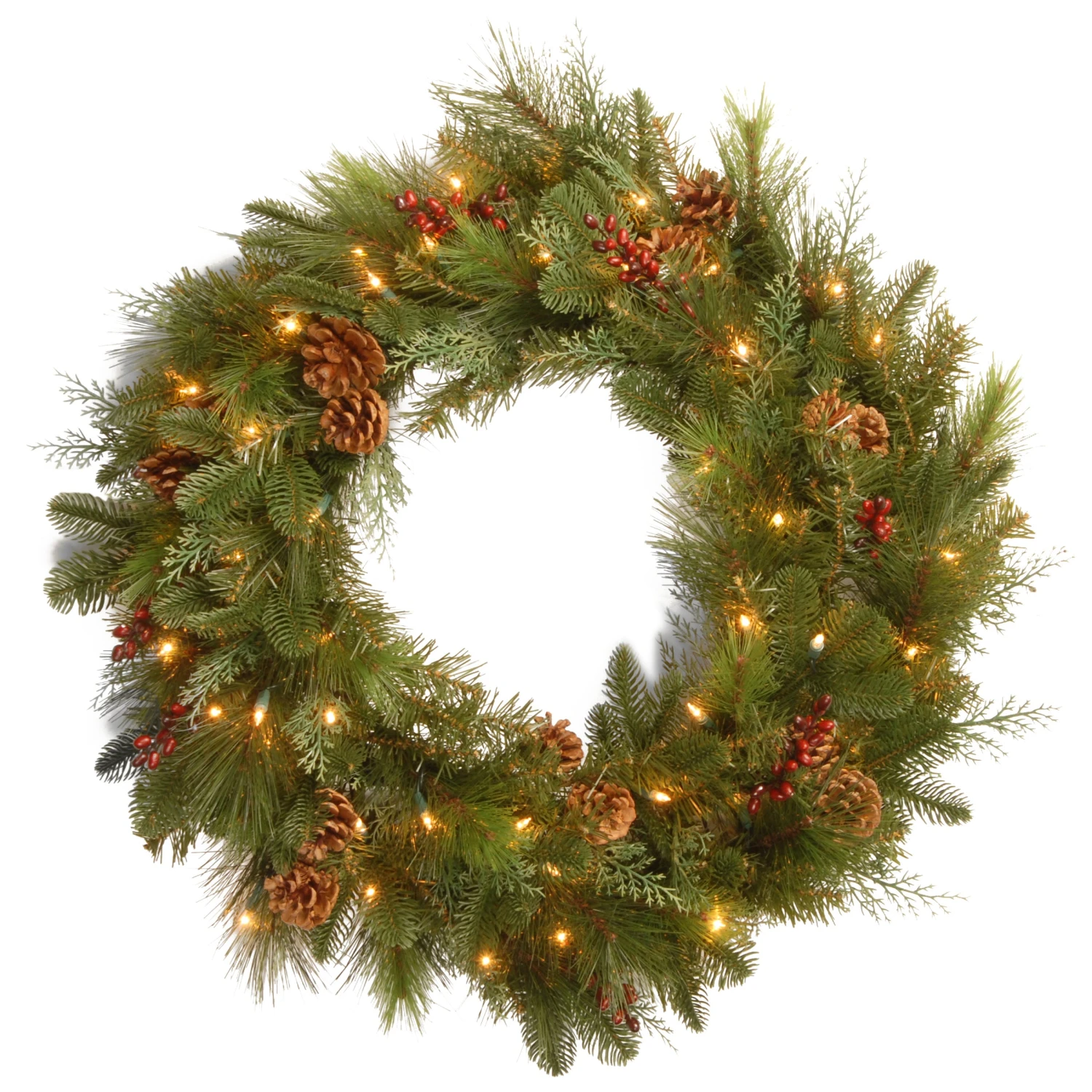 National Tree Company 30in Decorative Collection Noble Mixed Wreath With Battery Operated Warm White LED Lights 1 National Tree Company 30in Decorative Collection Noble Mixed Wreath With Battery Operated Warm White LED Lights