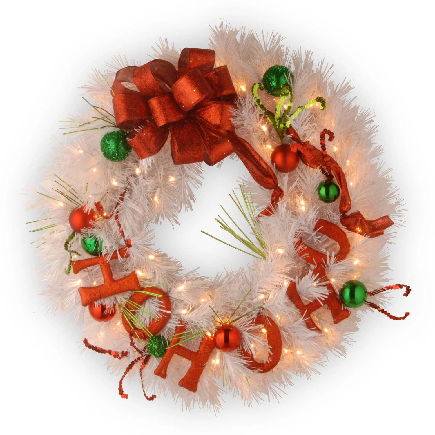 National Tree Company 24in Ho Ho Ho Wreath With Battery Operated Warm White LED Lights 1 National Tree Company 24in Ho Ho Ho Wreath With Battery Operated Warm White LED Lights