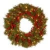 National Tree Company Pre-Lit Artificial Christmas Wreath, Green, Valley Pine, White Lights, Decorated With Berry Clusters, Christmas Collection, 24 Inches