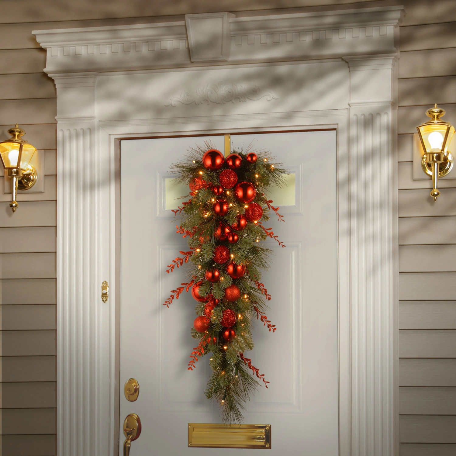 National Tree Company Pre-Lit Artificial Christmas Teardrop, Green, Evergreen, White Lights, Decorated With Red Ball Ornaments, Branches, Christmas Collection, 36 Inches 2 National Tree Company Pre-Lit Artificial Christmas Teardrop, Green, Evergreen, White Lights, Decorated With Red Ball Ornaments, Branches, Christmas Collection, 36 Inches - Image 2