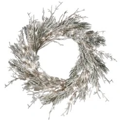 National Tree Company 24" Pre-Lit Snowy Twig Wreath