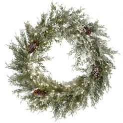 National Tree Company 24" Pre-Lit Snowy Christmas Wreath With Pinecones