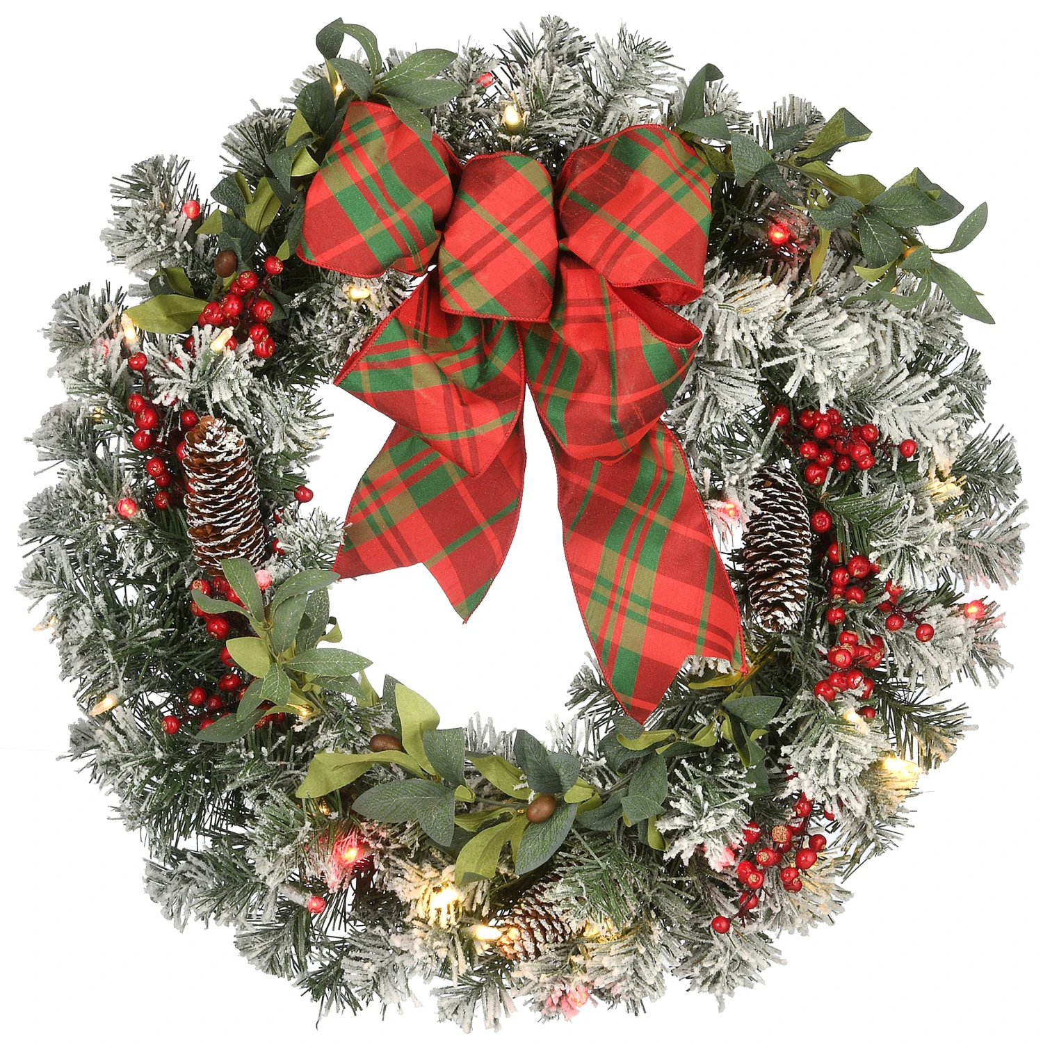 National Tree Company 24" General Store Snowy Wreath With LED Lights And Bow 1 National Tree Company 24" General Store Snowy Wreath With LED Lights And Bow