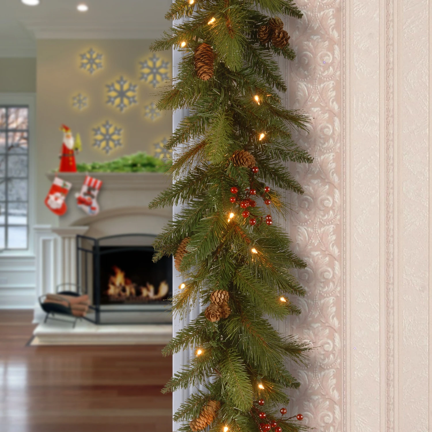 National Tree Company Pre-Lit Artificial Christmas Garland, Green, Evergreen, White Lights, Decorated With Pine Cones, Berry Clusters, Plug In, Christmas Collection, 9 Feet 2 National Tree Company Pre-Lit Artificial Christmas Garland, Green, Evergreen, White Lights, Decorated With Pine Cones, Berry Clusters, Plug In, Christmas Collection, 9 Feet - Image 2