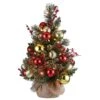 National Tree Company Pre-Lit Artificial Christmas Tree, Green, Dakota Pine, White LED Lights, Decorated With Berry Clusters, Ball Ornaments, Includes Cloth Bag Base, Battery Operated, 24 Inches