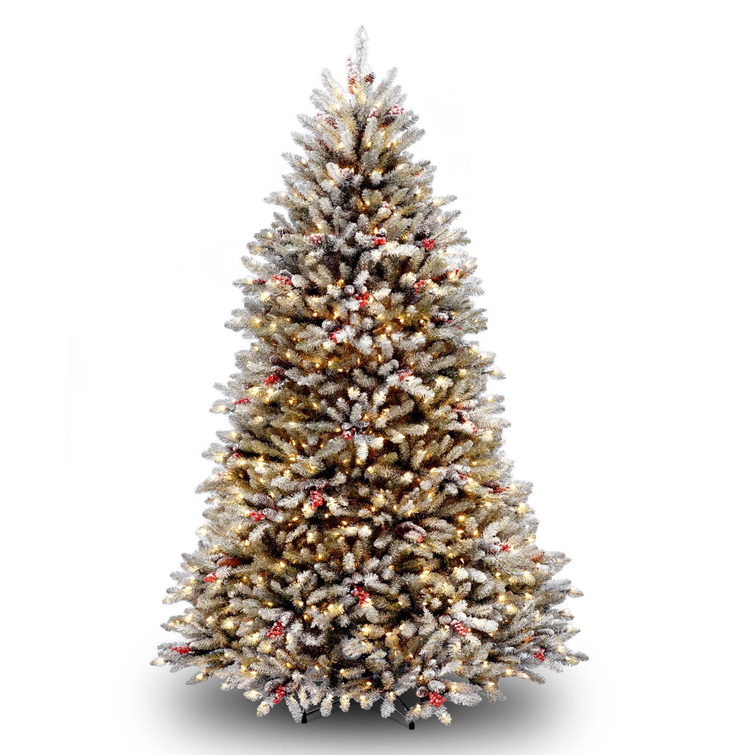 National Tree Company Pre-Lit Artificial Full Christmas Tree, Green, Dunhill Fir, White Lights, Decorated With Pine Cones, Berry Clusters, Frosted Branches, Includes Stand, 7 Feet 1 National Tree Company Pre-Lit Artificial Full Christmas Tree, Green, Dunhill Fir, White Lights, Decorated With Pine Cones, Berry Clusters, Frosted Branches, Includes Stand, 7 Feet