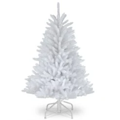 National Tree Company Pre-Lit Artificial Mini Christmas Tree, White, Dunhill Fir, White Lights, Includes Stand, 4.5 Feet
