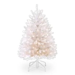 National Tree Company Pre-Lit Artificial Full Christmas Tree, White, Dunhill Fir, White Lights, Includes Stand, 4.5 Feet