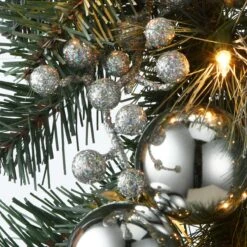 National Tree Company Pre-Lit Artificial Christmas Garland, Green, Silver Pine, White Lights, Decorated With Ball Ornaments, Plug In, Christmas Collection, 9 Feet -National Tree Company Store FSP 300 9A 1 4