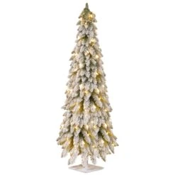 National Tree Company Pre-Lit Artificial Christmas Tree, Snowy Downswept, Green, White Lights, Includes Stand, 5 Feet