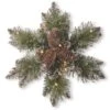 National Tree Company Pre-Lit Artificial Christmas Star Wreath, Green, Glittery Bristle Pine, White Lights, Decorated With Pine Cones, Frosted Branches, Christmas Collection, 14 Inches