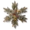 National Tree Company Pre-Lit Artificial Christmas Hanging Snowflake, Green, Glittery Bristle Pine, Decorated With Pine Cones, Frosted Branches, Christmas Collection, 18 Inches