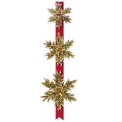 National Tree Company Pre-Lit Artificial Christmas Hanging Snowflakes Door Decoration, Green, Glittery Bristle Pine, White Lights, Christmas Collection, 77 Inches