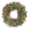 National Tree Company Pre-Lit Artificial Christmas Wreath, Green, Glittery Bristle Pine, White Lights, Decorated With Frosted Branches, Pine Cones, Christmas Collection, 24 Inches
