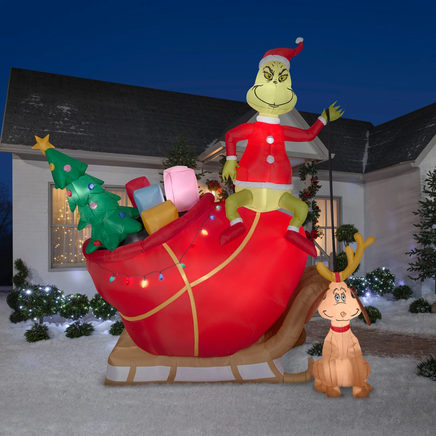 National Tree Company Inflatable Grinch On Sleigh With Max, LED Lights, Plug In, Christmas Collection, 12 Feet 2 National Tree Company Inflatable Grinch On Sleigh With Max, LED Lights, Plug In, Christmas Collection, 12 Feet - Image 2