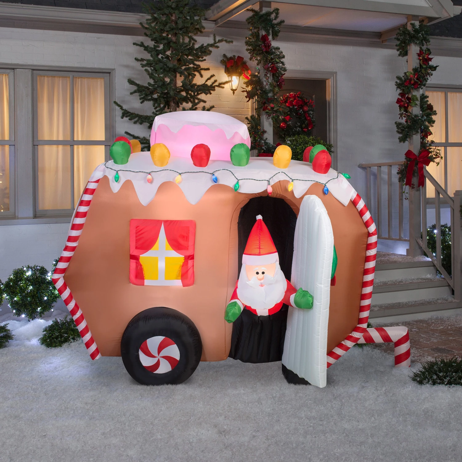National Tree Company Inflatable Gingerbread Trailer With Santa, LED Lights, Plug In, Christmas Collection, 7.5 Feet 2 National Tree Company Inflatable Gingerbread Trailer With Santa, LED Lights, Plug In, Christmas Collection, 7.5 Feet - Image 2