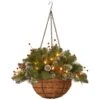 National Tree Company Pre-Lit Artificial Christmas Hanging Basket, Mountain Spruce, Decorated With Frosted Pine Cones, Berry Clusters, White Lights, Christmas Collection, 20 Inches