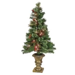 National Tree Company Artificial Glistening Pine Entrance Christmas Tree With Red Berries And Pinecones, Pre-Lit With Clear Incandescent Lights, Plug In, 4 Ft