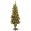 National Tree Company Pre-Lit Artificial Entrance Christmas Tree, Glittery Gold Pine, Green, White Lights, Decorated With Berry Clusters, Pine Cones, Includes Metal Base, 4 Feet