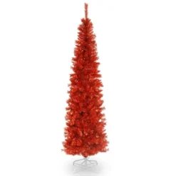 National Tree Company 6' Unlit Red Pencil Slim Tinsel Artificial Christmas Tree 520 Tips