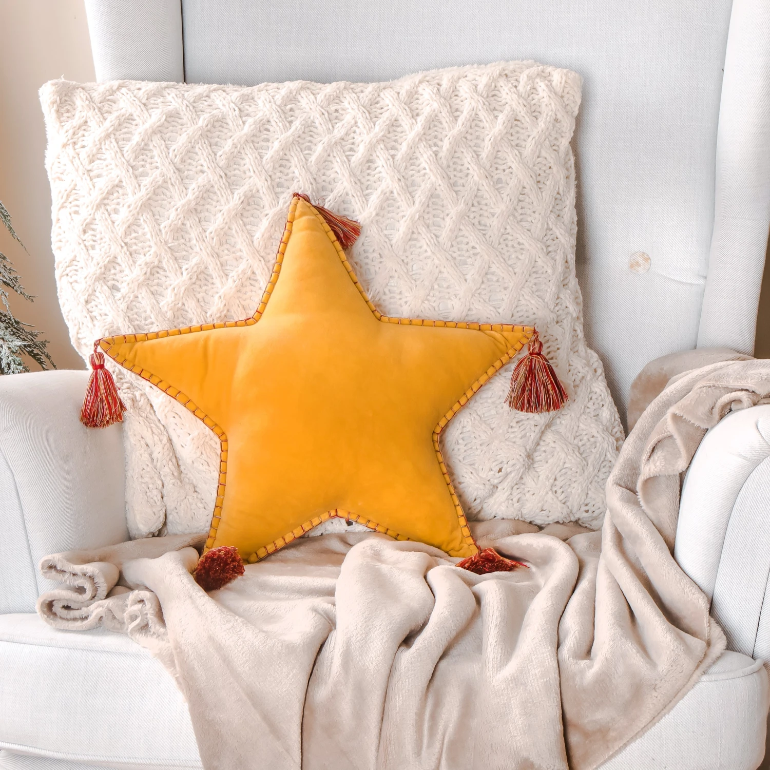 National Tree Company 16" HGTV Home Collection Star Shape Pillow, Yellow 2 National Tree Company 16" HGTV Home Collection Star Shape Pillow, Yellow - Image 2