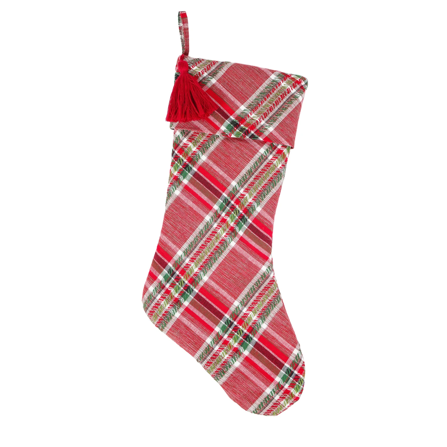 National Tree Company 20" HGTV Home Collection Bias Cut Red Plaid Stocking 1 National Tree Company 20" HGTV Home Collection Bias Cut Red Plaid Stocking