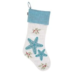 National Tree Company 20" HGTV Home Collection Embroidered Blue Starfish Stocking