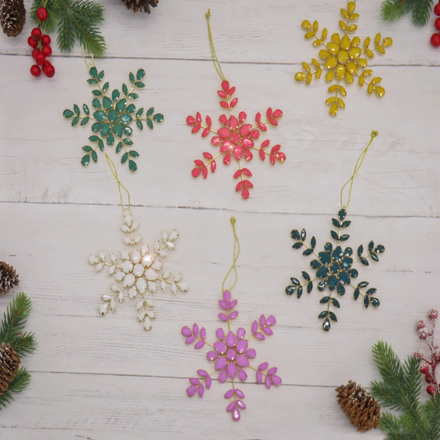 National Tree Company 6 Piece HGTV Home Collection Beaded Snowflake Ornaments 2 National Tree Company 6 Piece HGTV Home Collection Beaded Snowflake Ornaments - Image 2