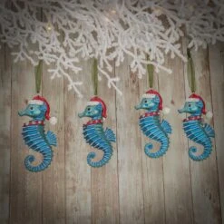 National Tree Company 4 Piece HGTV Home Collection Teal Seahorse Ornaments -National Tree Company Store HGTAH63 AG2280A 4