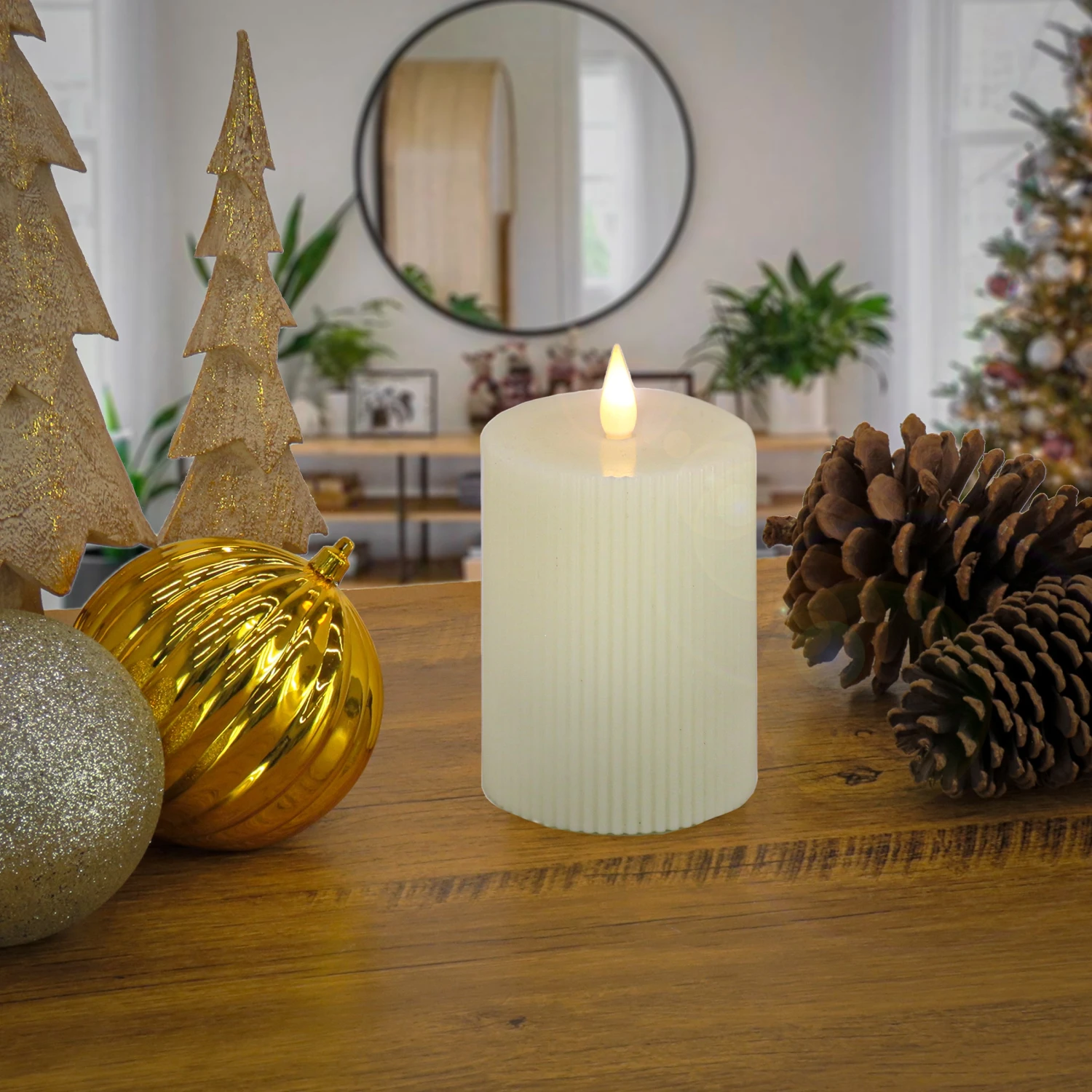 National Tree Company 4x8 HGTV Home Collection Flameless Georgetown Pillar Candle, Ivory 2 National Tree Company 4x8 HGTV Home Collection Flameless Georgetown Pillar Candle, Ivory - Image 2