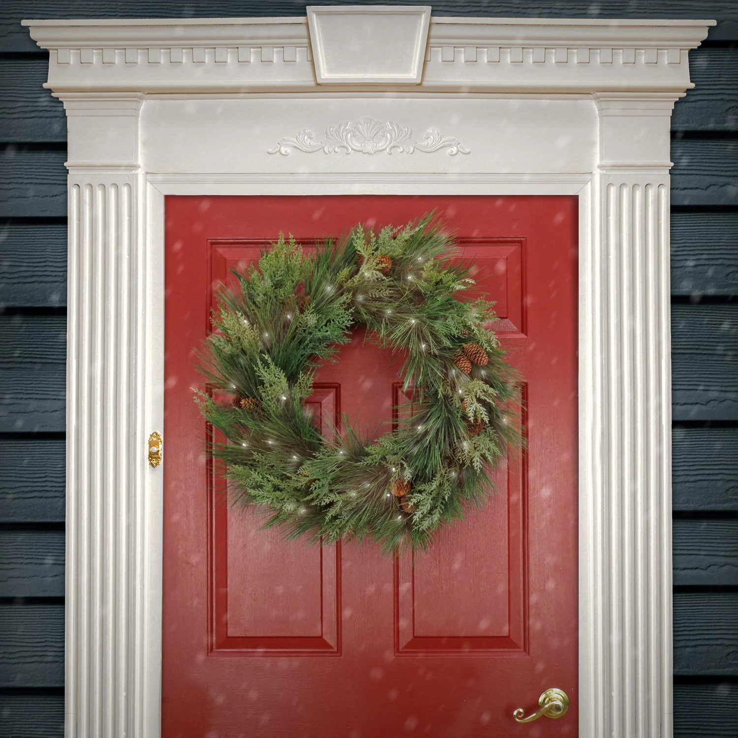 National Tree Company 28" HGTV Home Collection Pre-Lit Black Tie Cedar Wreath 2 National Tree Company 28" HGTV Home Collection Pre-Lit Black Tie Cedar Wreath - Image 2