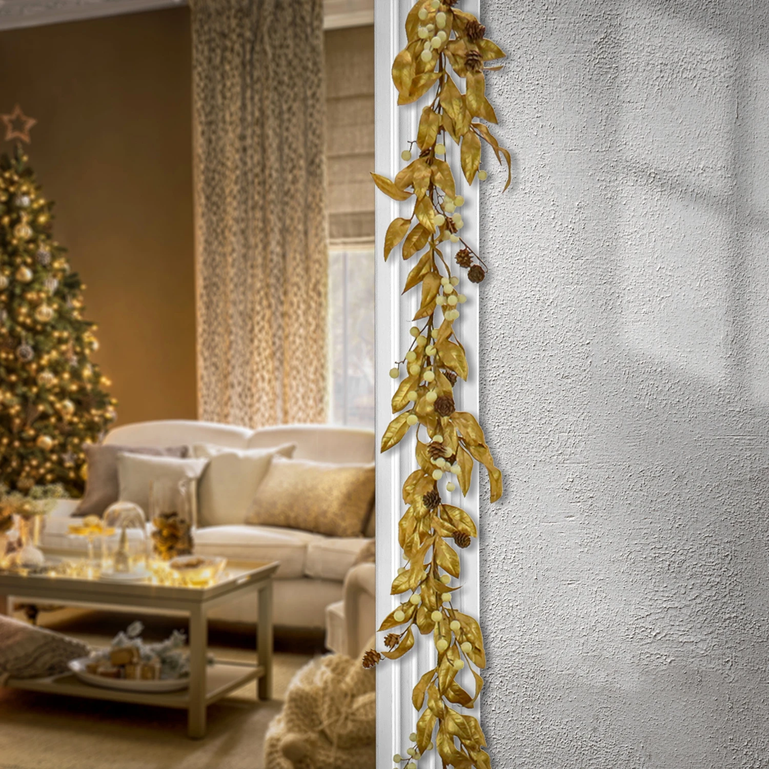 National Tree Company 9 Ft. HGTV Home Collection Metallic Gold Laurel Garland 2 National Tree Company 9 Ft. HGTV Home Collection Metallic Gold Laurel Garland - Image 2
