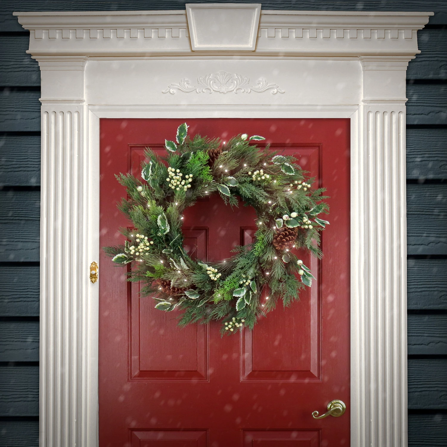 National Tree Company 28" HGTV Home Collection Pre-Lit Holly And Berry Wreath 2 National Tree Company 28" HGTV Home Collection Pre-Lit Holly And Berry Wreath - Image 2