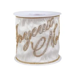 National Tree Company 4" HGTV Home Collection Dupioni Embroidered Joyuex Noel Ribbon